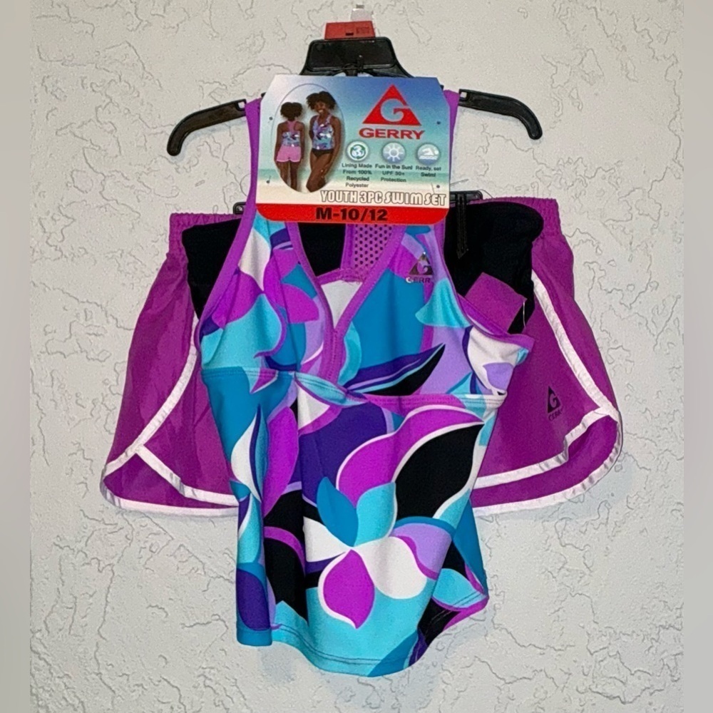 Gerry Weber Girls 3-Piece Swimsuit Set - Purple and Blue- Size 7/8